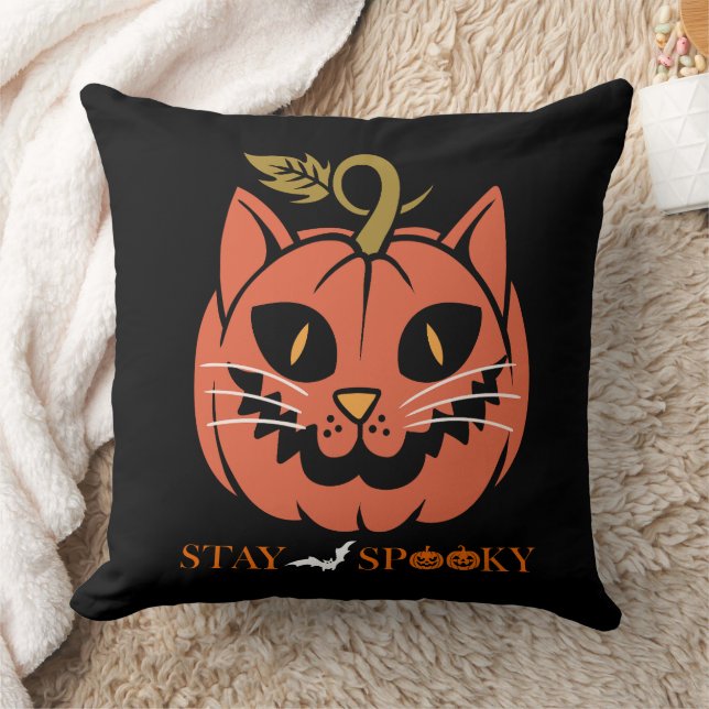 Halloween Pumpkin Face Stay Spooky  Throw  Cushion (Blanket)