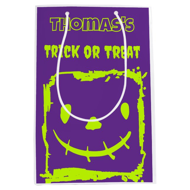 Halloween Pumpkin Face Trick or Treat  Medium Gift Bag (Front)