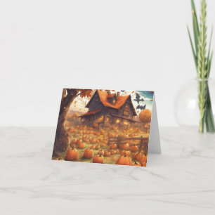 Halloween Pumpkin Farm and House instantdownload Card
