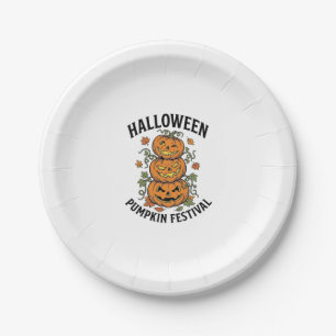 Halloween Pumpkin Festival Vintage Jack O Lantern Paper Plate