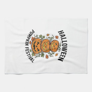 Halloween Pumpkin Festival Vintage Jack O Lantern  Tea Towel