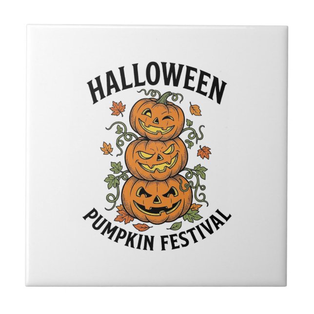 Halloween Pumpkin Festival Vintage Jack O Lantern  Tile (Front)