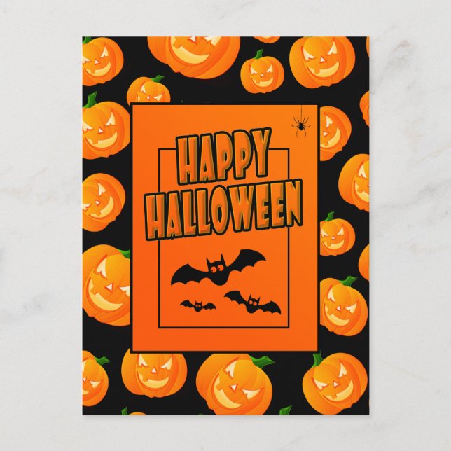 Halloween Pumpkin & Flying Bats Postcard (Front)