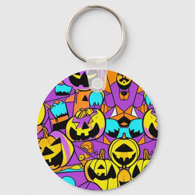Halloween pumpkin fun in bright colours   key ring (Front)