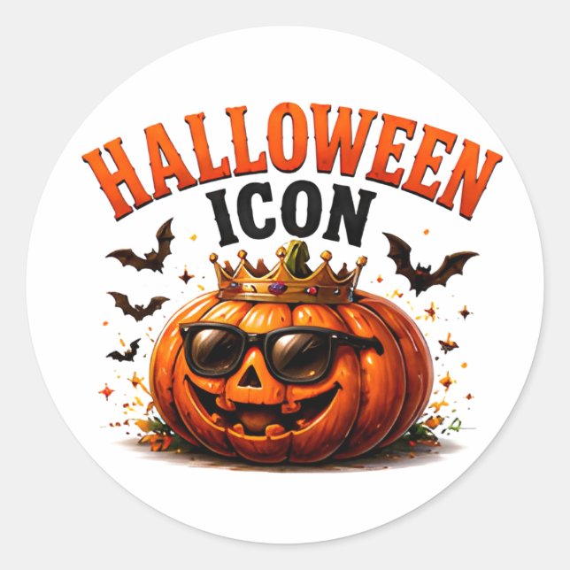 👑 Halloween Pumpkin Funny Saying 🎃 Classic Round Sticker (Front)