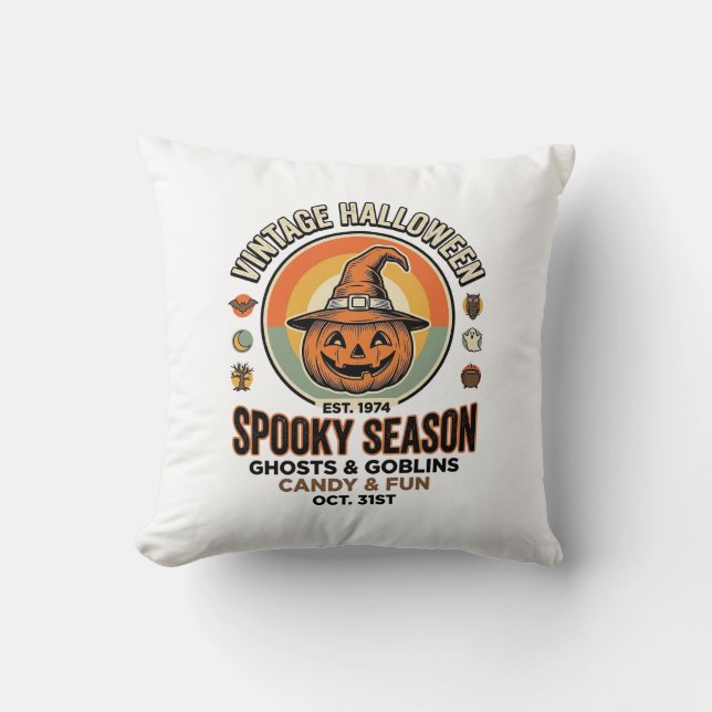 Halloween Pumpkin Funny Vintage Witch Hat_1 Cushion (Front)