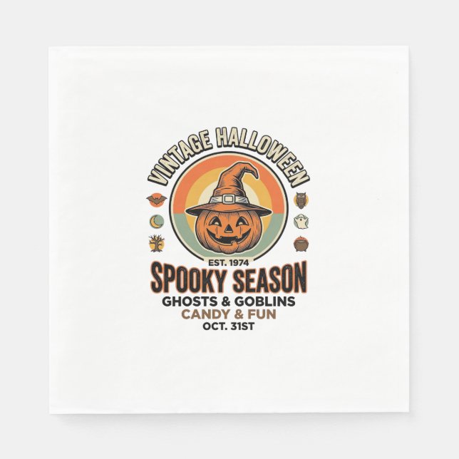Halloween Pumpkin Funny Vintage Witch Hat_1 Napkin (Front)