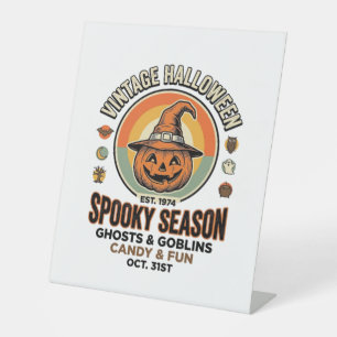 Halloween Pumpkin Funny Vintage Witch Hat_1 Pedestal Sign