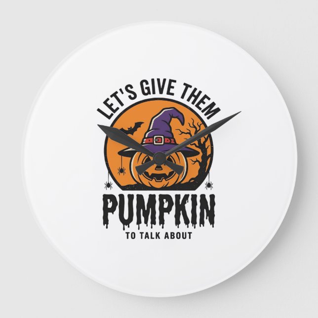 Halloween Pumpkin Funny Witch Hat Spooky Retro_1 Large Clock (Front)