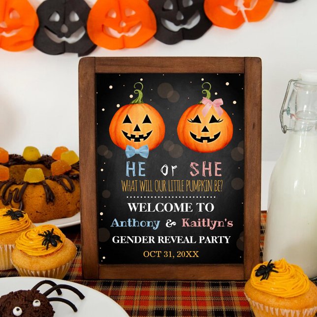 Halloween Pumpkin Gender Reveal Party Welcome Poster (Creator Uploaded)