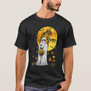 Halloween Pumpkin Ghost Autumn Leaves Graphic Art T-Shirt