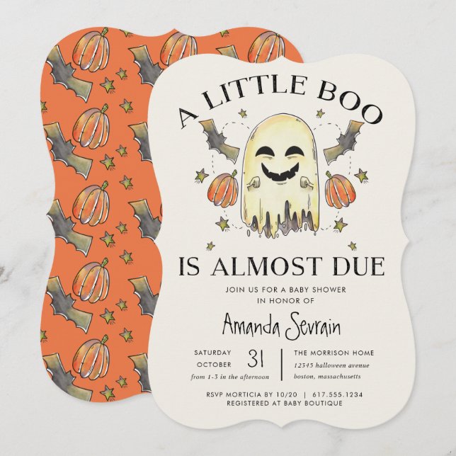 Halloween Pumpkin Ghost Little Boo Baby Shower Invitation (Front/Back)