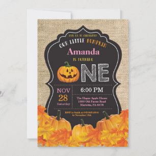 Halloween Pumpkin Girl 1st Birthday Pink Burlap Invitation