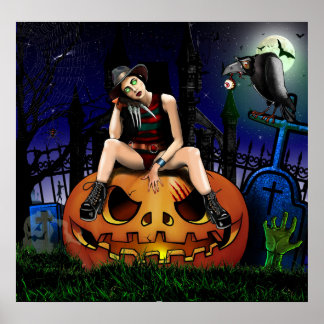 Halloween pumpkin girl poster