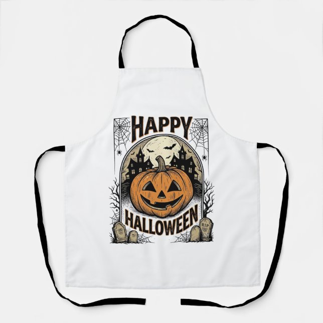 Halloween Pumpkin Graveyard Vintage Spooky Tee Art Apron (Front)
