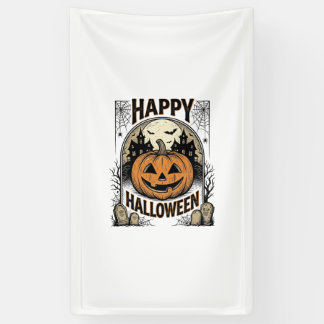 Halloween Pumpkin Graveyard Vintage Spooky Tee Art Banner