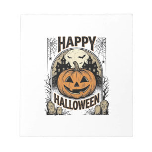 Halloween Pumpkin Graveyard Vintage Spooky Tee Art Notepad