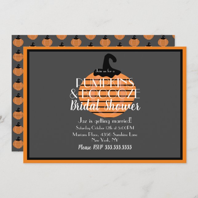 Halloween Pumpkin Grey and Orange Bridal Shower Invitation (Front/Back)
