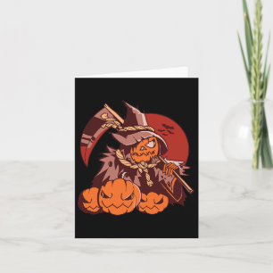 Halloween Pumpkin Grim Reaper Jack O Lantern Illus Card
