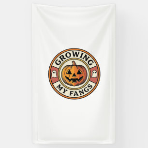 Halloween Pumpkin Growing My Fangs Vintage Badge_1 Banner