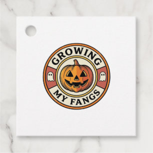 Halloween Pumpkin Growing My Fangs Vintage Badge_1 Favour Tags