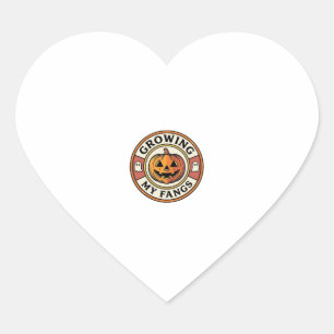 Halloween Pumpkin Growing My Fangs Vintage Badge_1 Heart Sticker