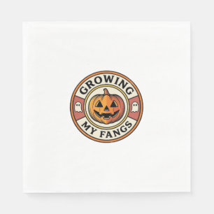 Halloween Pumpkin Growing My Fangs Vintage Badge_1 Napkin