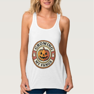 Halloween Pumpkin Growing My Fangs Vintage Badge_1 Singlet