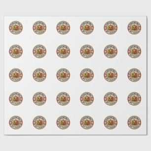 Halloween Pumpkin Growing My Fangs Vintage Badge_1 Wrapping Paper