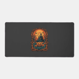 Halloween Pumpkin Haunted House Full Moon Bats Desk Mat