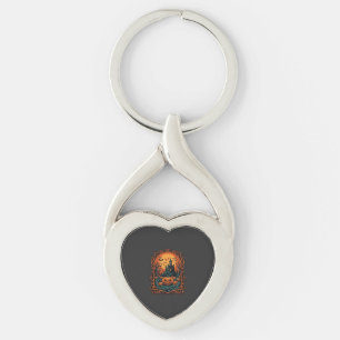 Halloween Pumpkin Haunted House Full Moon Bats Key Ring