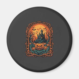 Halloween Pumpkin Haunted House Full Moon Bats Magnet