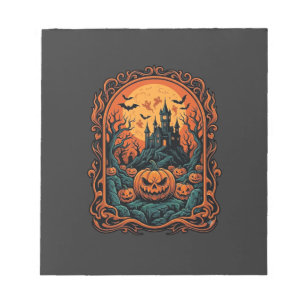 Halloween Pumpkin Haunted House Full Moon Bats Notepad
