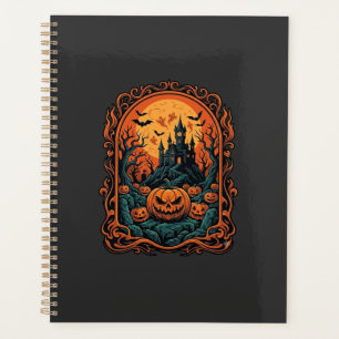 Halloween Pumpkin Haunted House Full Moon Bats Planner