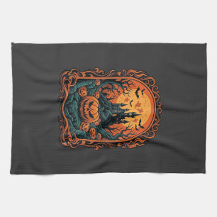 Halloween Pumpkin Haunted House Full Moon Bats Tea Towel