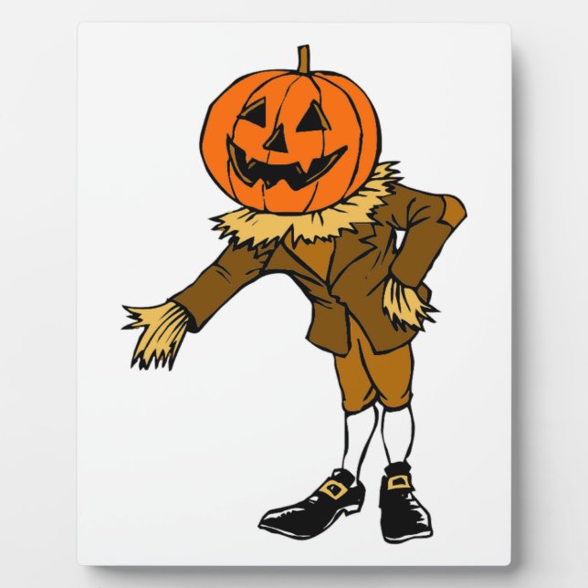 HALLOWEEN PUMPKIN HEAD SCARECROW PILGRIM PLAQUE (Front)