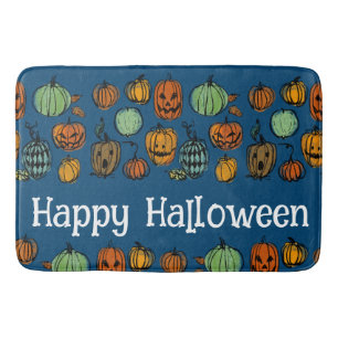 Halloween pumpkin heads bath mat