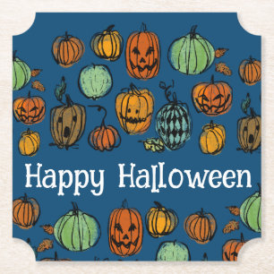 Halloween pumpkin heads paper coaster