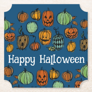 Halloween pumpkin heads paper coaster