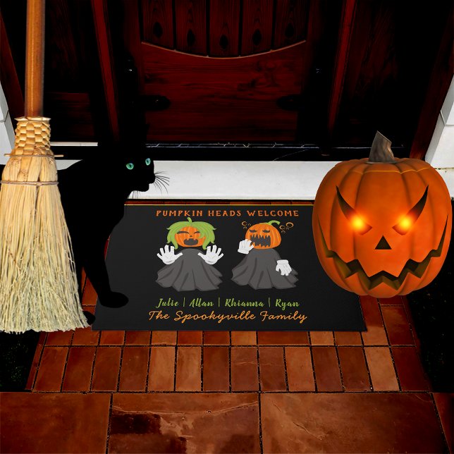 Halloween Pumpkin Heads Spooky Ghouls Custom Name Doormat (Halloween Pumpkin Heads Spooky Ghouls Custom Name Doormat)