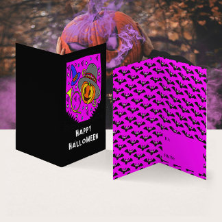 Halloween Pumpkin Horn Bat Classroom Exchange Card