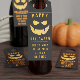 Halloween Pumpkin Jack O Lantern Bottle Hanger Tag