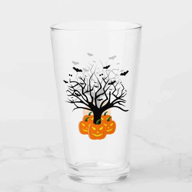 Halloween Pumpkin Jack o’ Lantern Dead Tree Glass (Front)