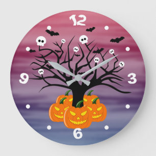 Halloween Pumpkin Jack o’ Lantern Dead Tree Large Clock