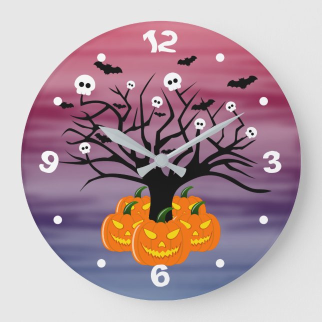 Halloween Pumpkin Jack o’ Lantern Dead Tree Large Clock (Front)