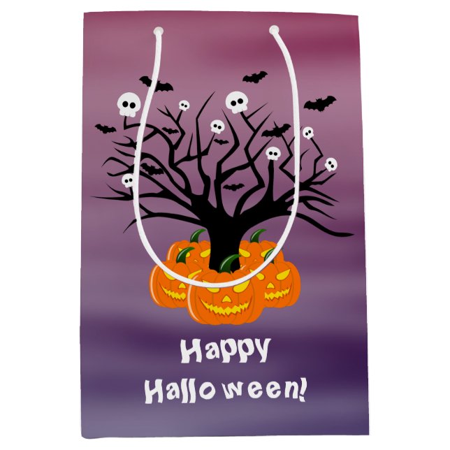 Halloween Pumpkin Jack o’ Lantern Dead Tree Medium Gift Bag (Front)