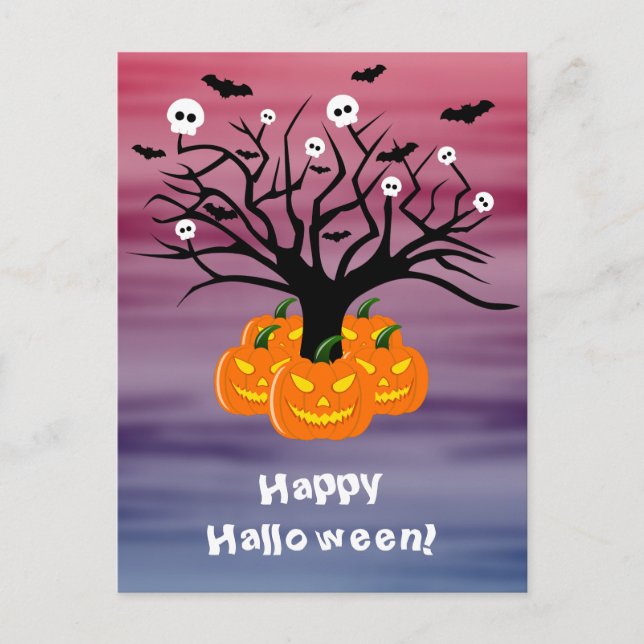 Halloween Pumpkin Jack o’ Lantern Dead Tree Postcard (Front)