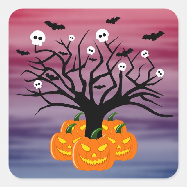 Halloween Pumpkin Jack o’ Lantern Dead Tree Square Sticker (Front)