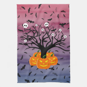 Halloween Pumpkin Jack o’ Lantern Dead Tree Tea Towel