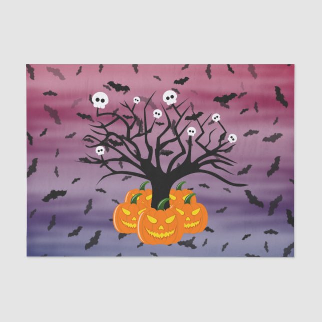 Halloween Pumpkin Jack o’ Lantern Dead Tree Tissue Paper (Front)